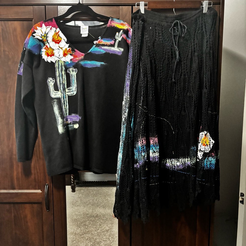 Sarah set Black Crochet Skirt + Sweater 100% cotton